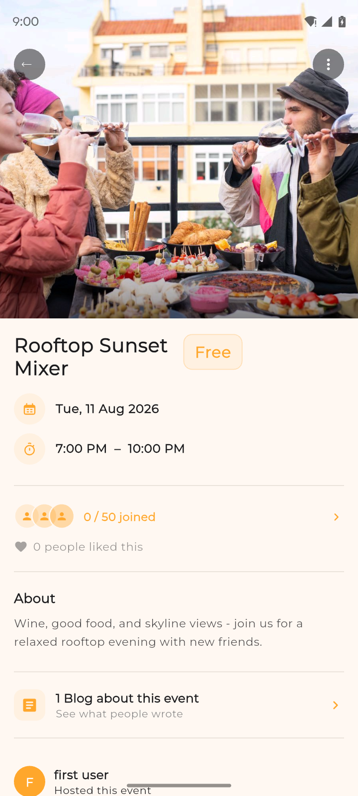SocialSib event detail screen with cover photo and join button
